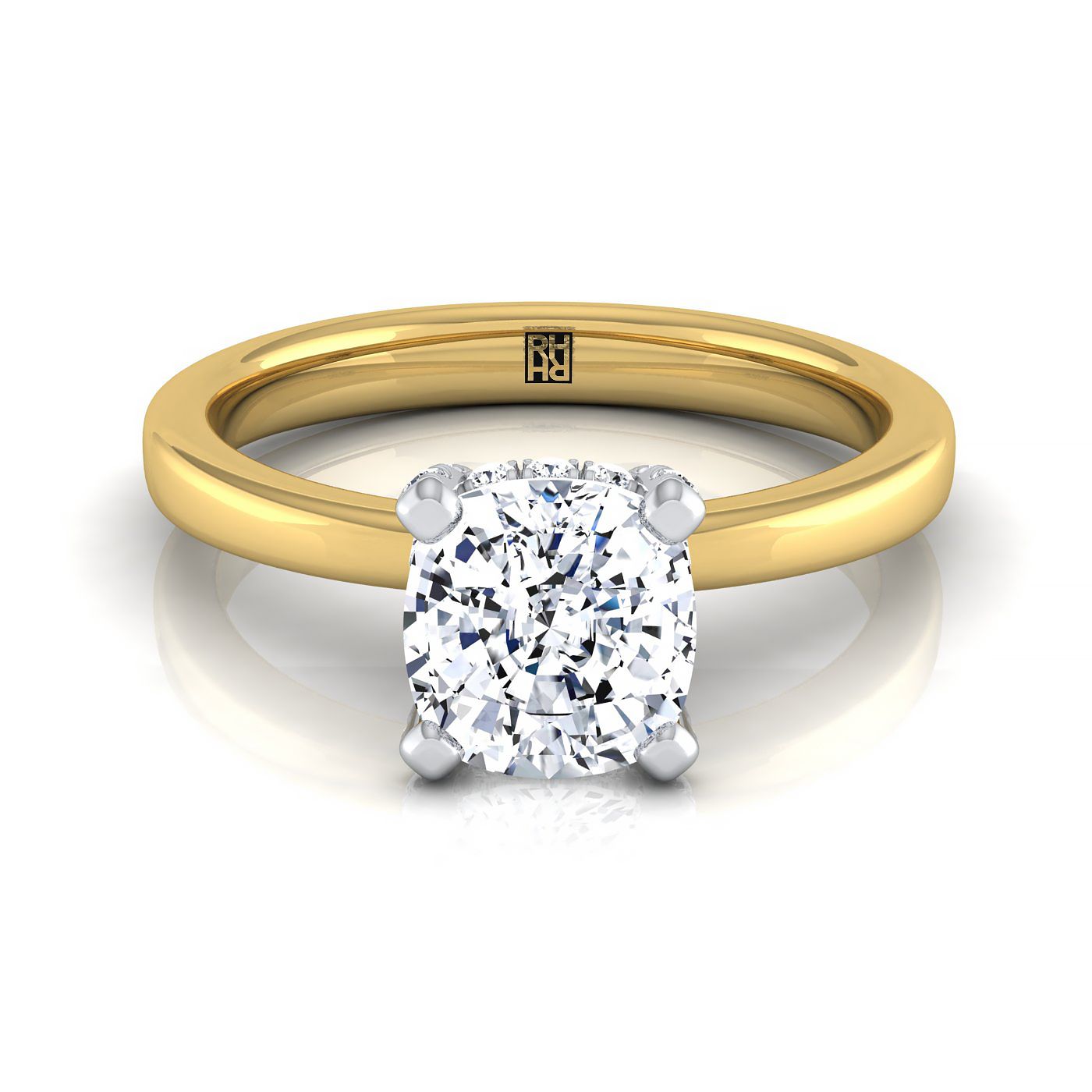 Hidden Pavé Basket Crown Solitaire Cushion, in 18K Yellow Gold – view 8 | RockHer