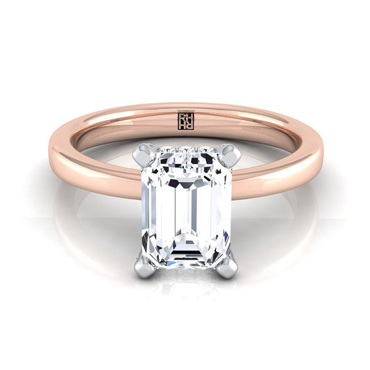European Cut, Hidden Pavé Basket Crown Solitaire Emerald, in 14K Rose Gold, prong setting | RockHer
