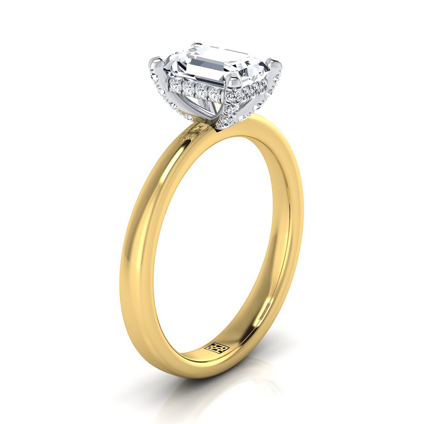 European Cut, Hidden Pavé Basket Crown Solitaire Emerald, in 18K Yellow Gold – side profile | RockHer