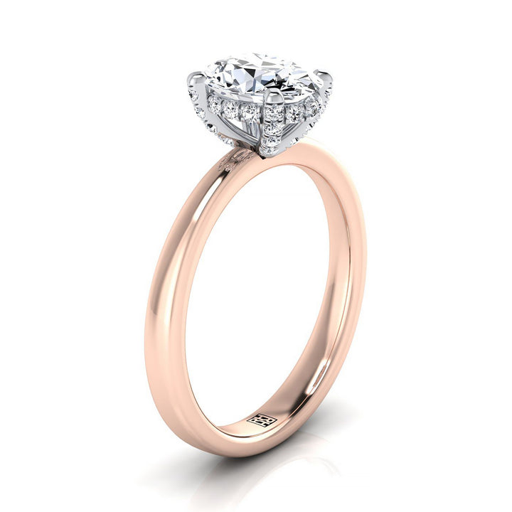 Hidden Pavé Basket Crown Solitaire Oval, in 14K Rose Gold, prong setting – side profile | RockHer