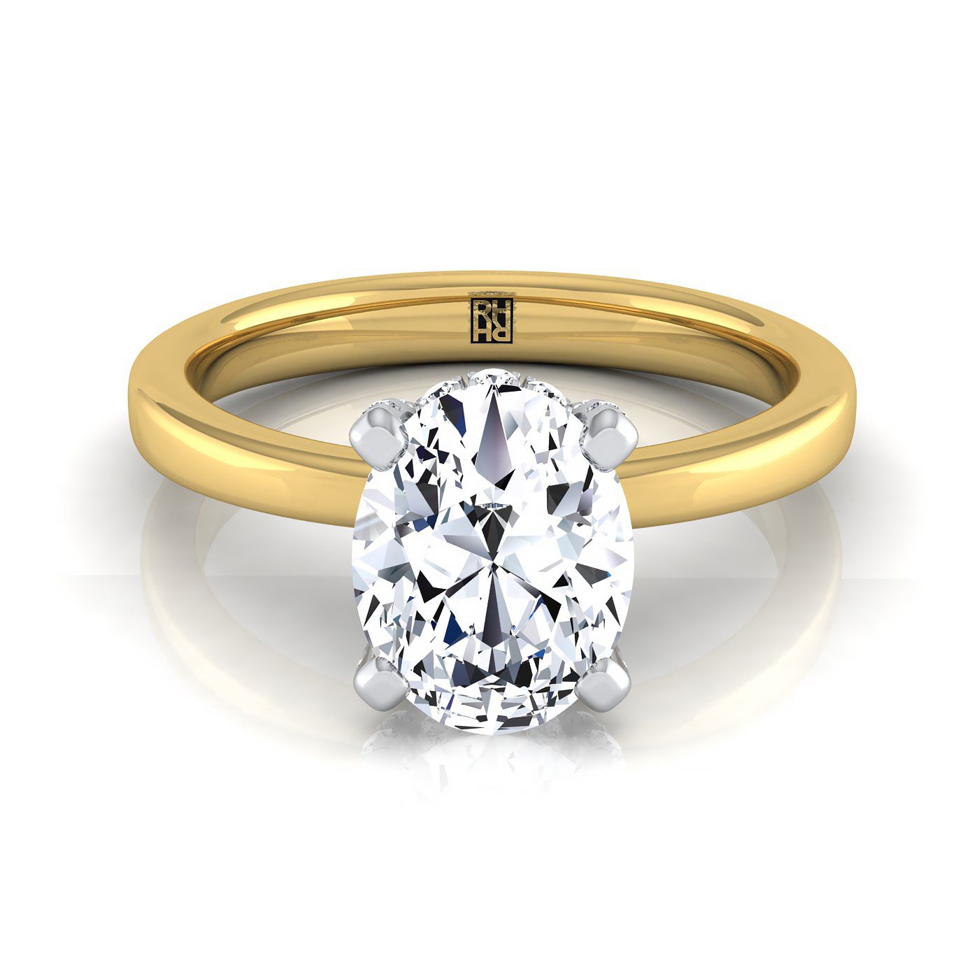 Hidden Pavé Basket Crown Solitaire Oval, in 18K Yellow Gold | RockHer
