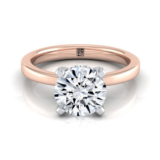 Round Brilliant, Hidden Pavé Basket Crown Solitaire, in 14K Rose Gold, prong setting | RockHer