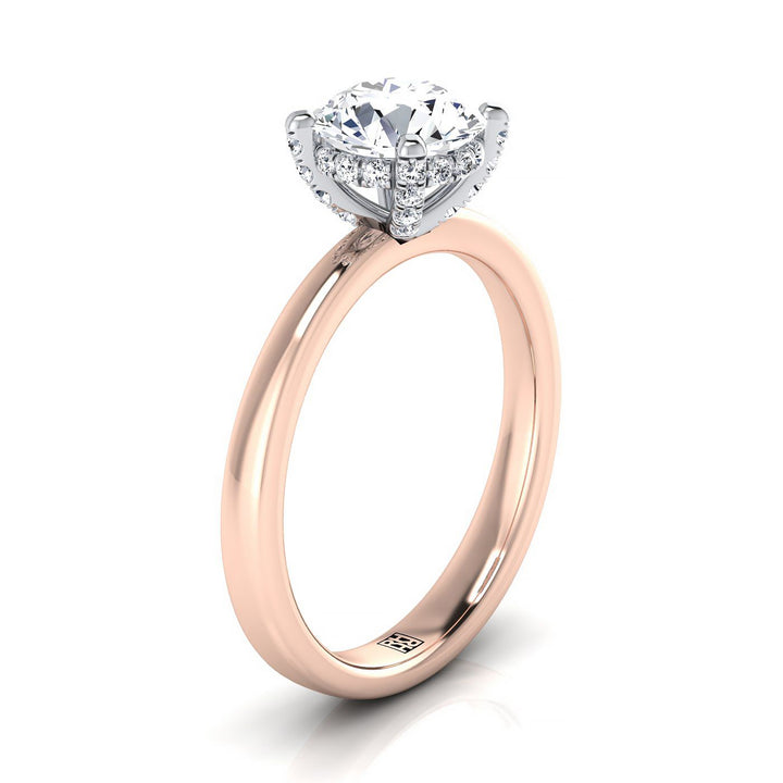 Round Brilliant, Hidden Pavé Basket Crown Solitaire, in 14K Rose Gold, prong setting – side profile | RockHer