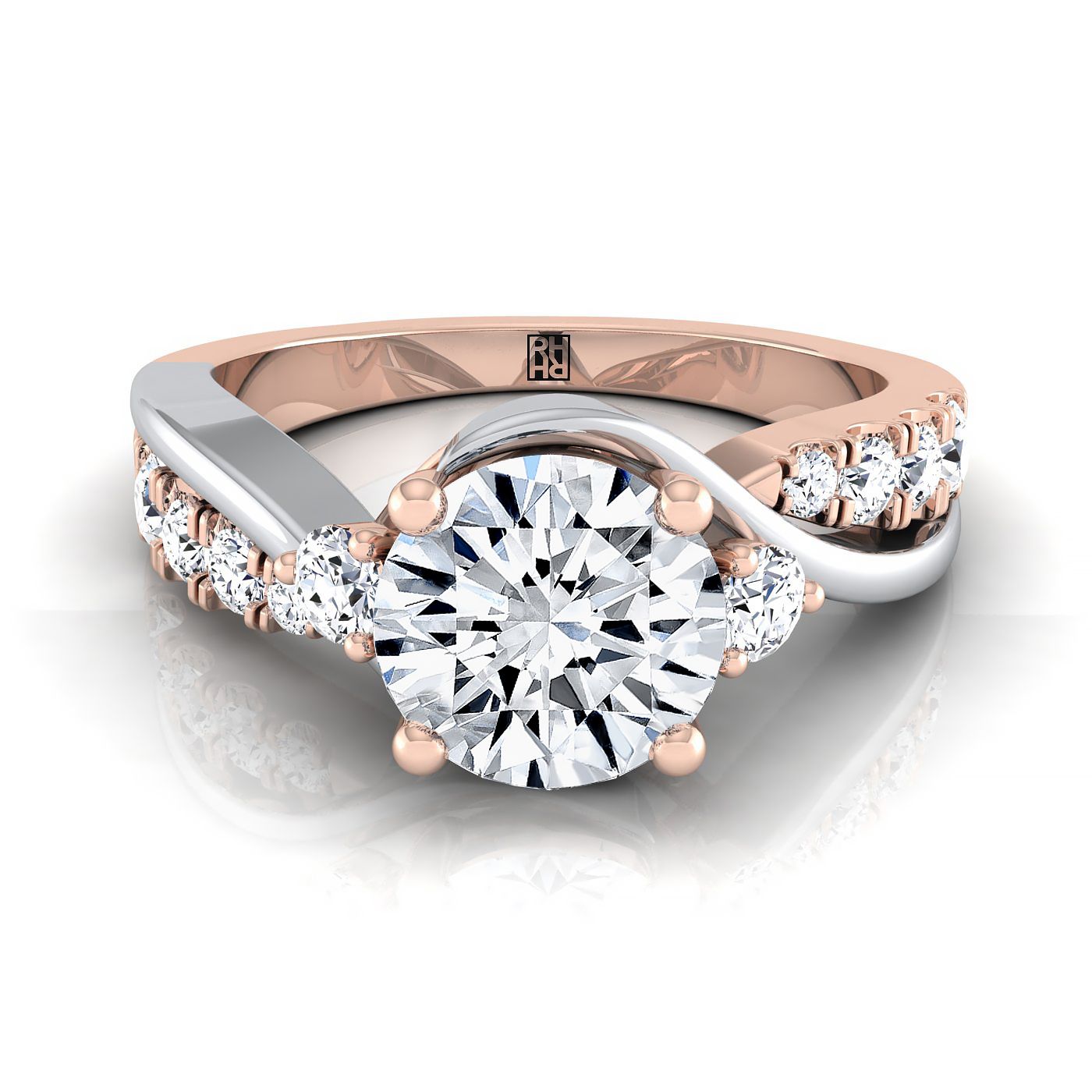 14K Rose Gold Round Brilliant Diamond Inspired Twist on a Classic Three Stone Engagement Ring -3/8ctw