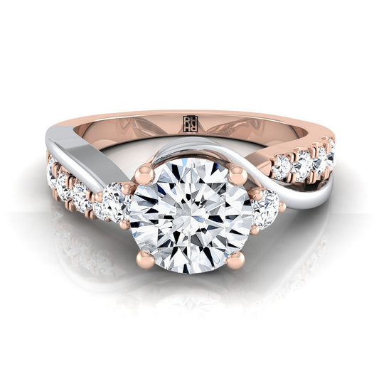 14K Rose Gold Round Brilliant Diamond Inspired Twist on a Classic Three Stone Engagement Ring -3/8ctw