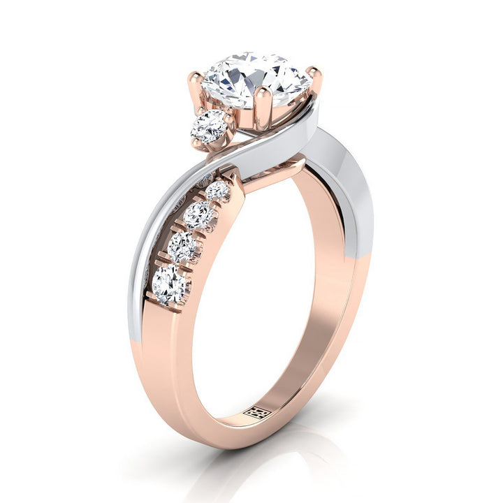 14K Rose Gold Round Brilliant Diamond Inspired Twist on a Classic Three Stone Engagement Ring -3/8ctw