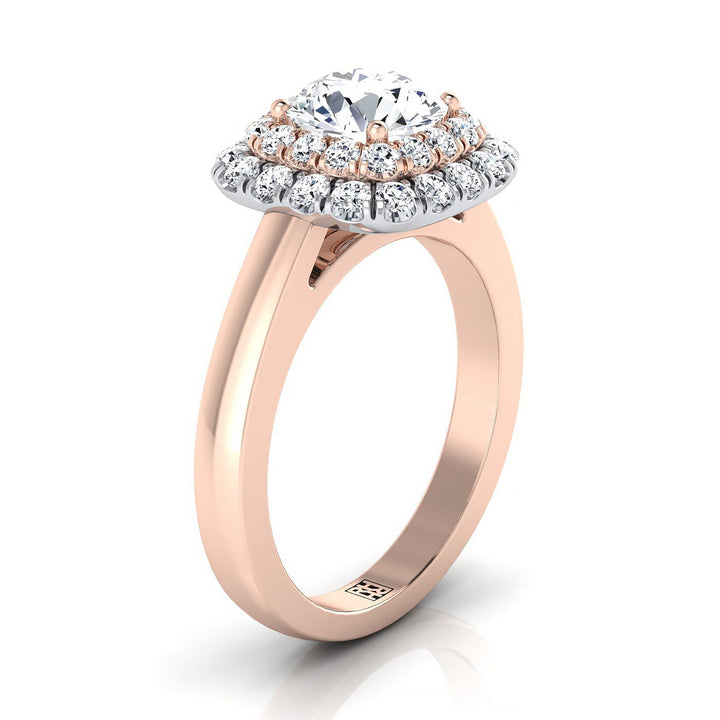 แหวนหมั้นเพชรทรงกลมเจียระไนแบบบันไดสองชั้นทองกุหลาบ 14K - 5/8 กะรัตรวม