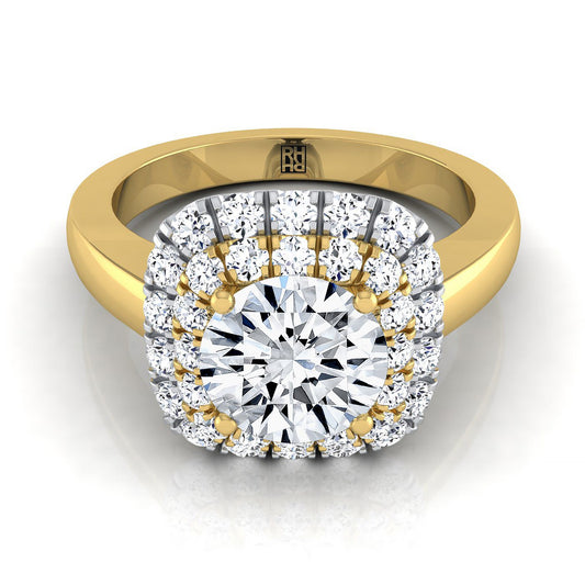 14K Yellow Gold Round Brilliant Diamond Stair Step Double Halo Engagement Ring -5/8ctw