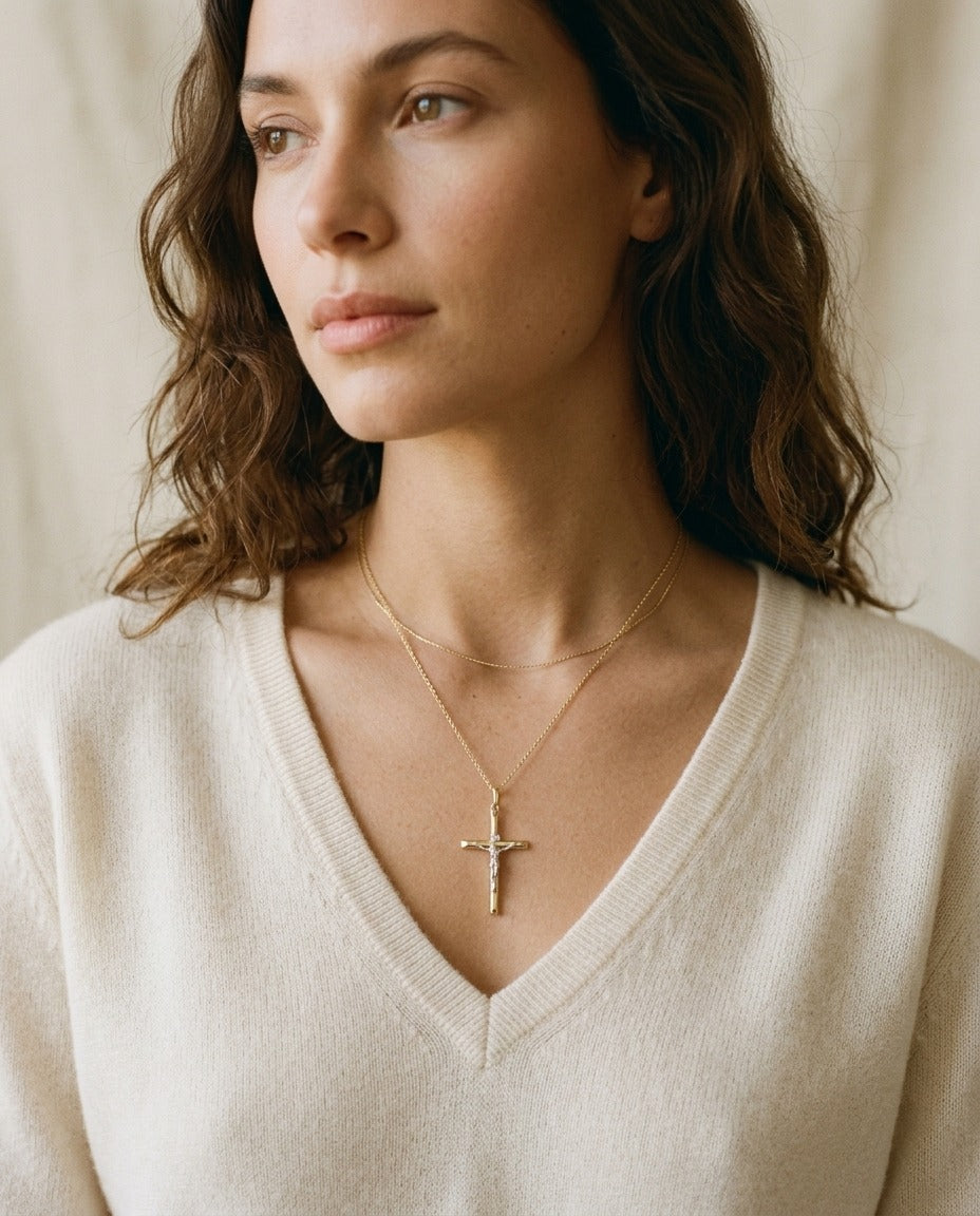 14K Two-Tone Gold Diamond-Cut Crucifix Pendant Necklace, 20 Inch | RockHer