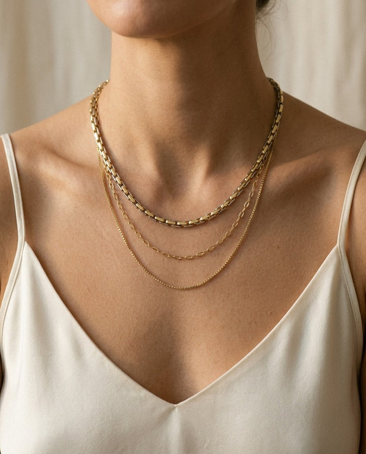 14K Two-Tone Gold Elongated Bar Link Necklace, 20 Inch | RockHer