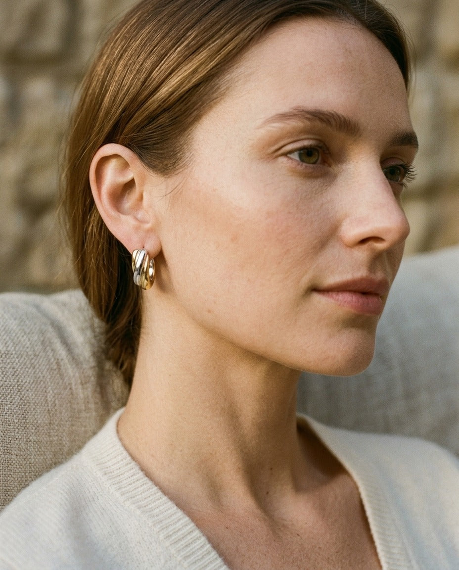 14K Two-Tone Gold Sculpted Hoop Earrings | RockHer