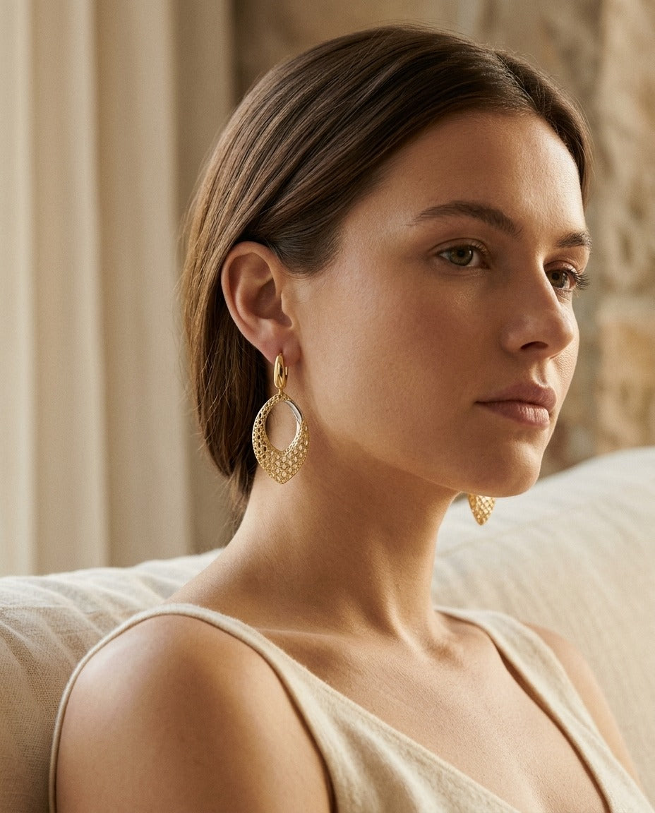 14K Two-Tone Gold Twisted Oval Drop Earrings | RockHer