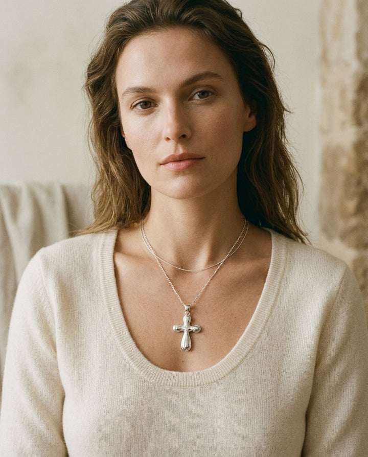 14K White Gold Cross Pendant Necklace, 18 Inch | RockHer