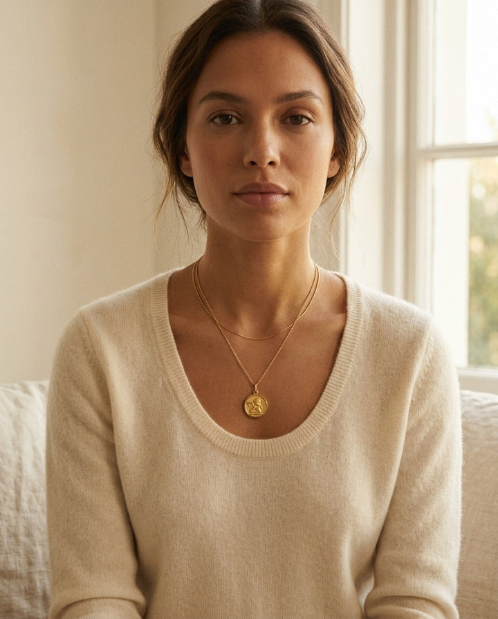 14K Yellow Gold Angel Medal Necklace, 17 Inch | RockHer