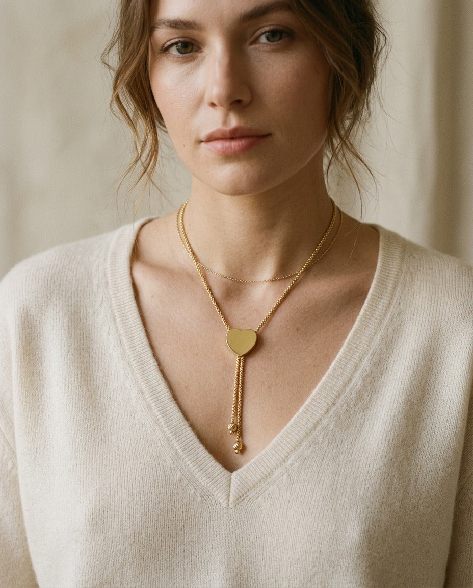 14K Yellow Gold Bead Chain with Heart Pendant, 18 Inch – on chain | RockHer