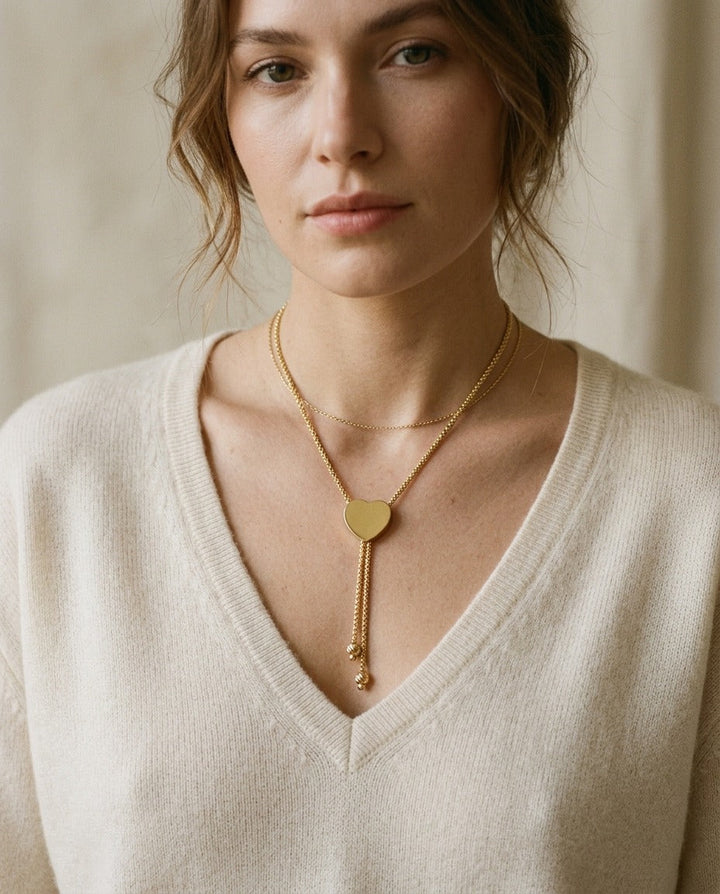 14K Yellow Gold Bead Chain with Heart Pendant, 18 Inch – on chain | RockHer