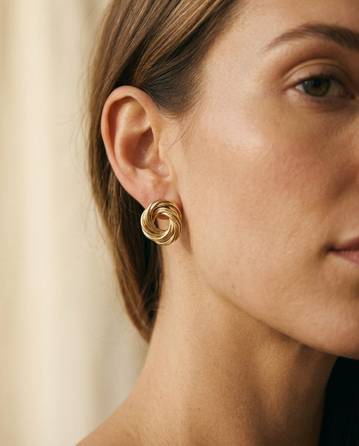14K Yellow Gold Love Knot Stud Earrings | RockHer