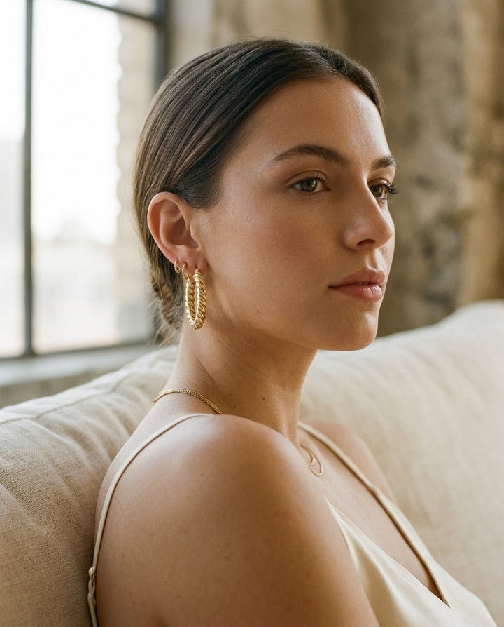 14K Yellow Gold Twisted Rope Hoop Earrings | RockHer