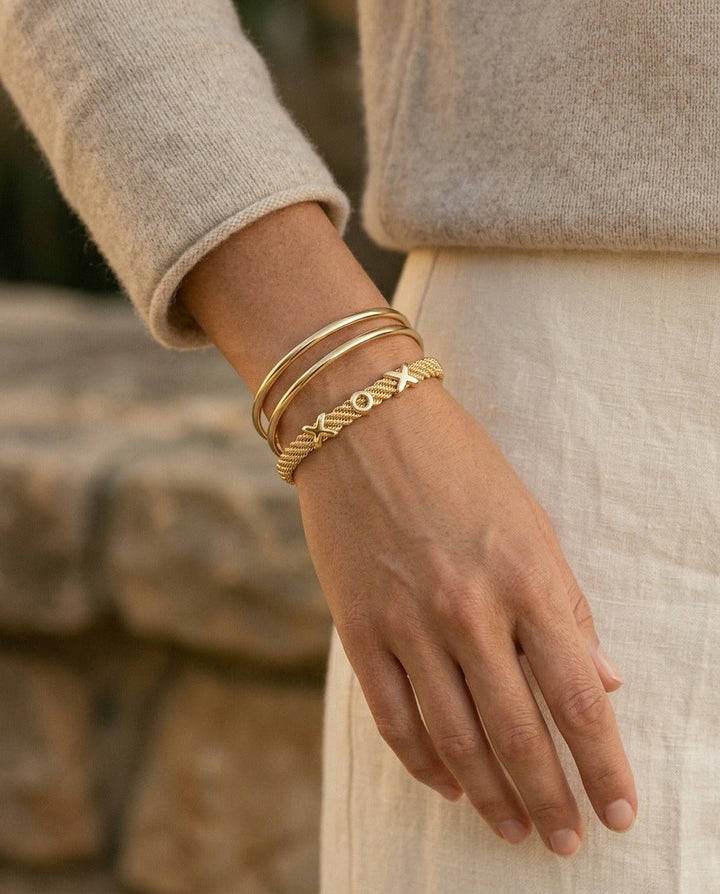 14K Yellow Gold Textured XOX Link Bracelet, 7.5 Inch | RockHer