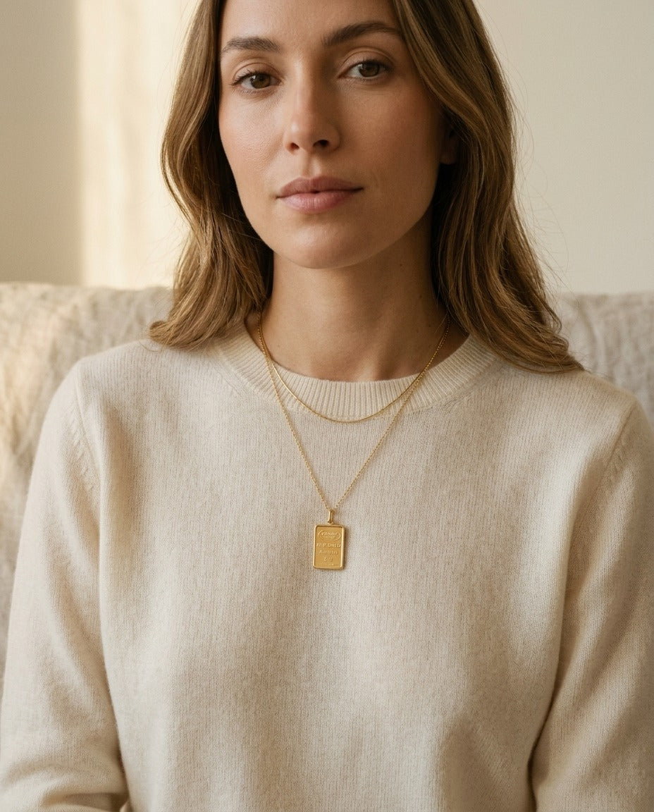 18K Yellow Gold Chain with 5 Gram Gold Bar Pendant, 18 Inch | RockHer