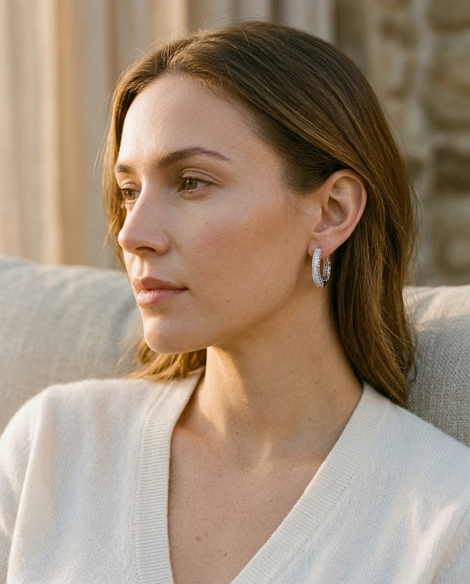 Diamond Hinged Back Filigree Hoop Earrings in 14k White Gold 0.19ctw – back view | RockHer