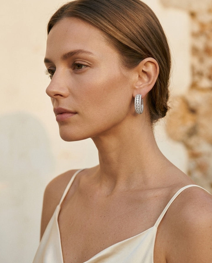 Diamond Hinged Back Huggie Hoop Earrings in 14k White Gold 0.42ctw – back view | RockHer