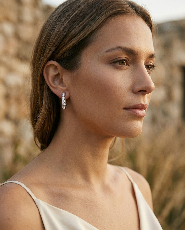 Diamond Hinged Oval Hoop Earrings in 14k White Gold 0.70ctw | RockHer