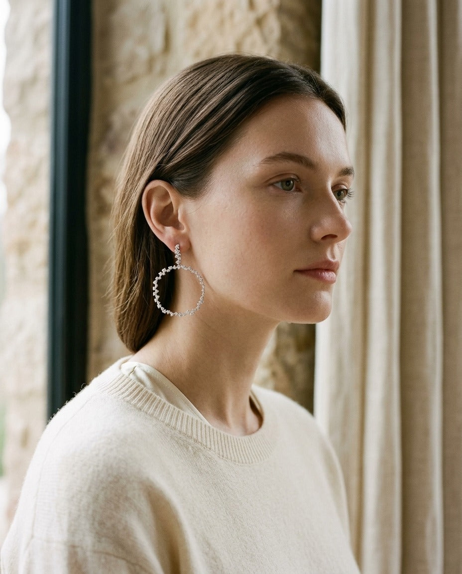 Scattered Diamonds Circle Earrings in 14k White Gold 3.38ctw | RockHer
