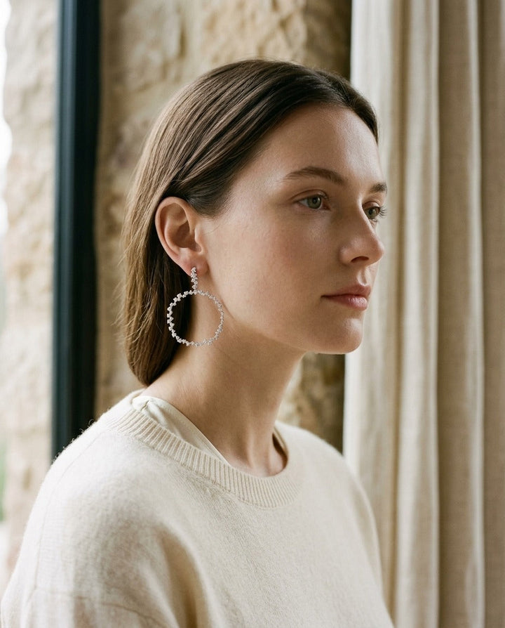 Scattered Diamonds Circle Earrings in 14k White Gold 3.38ctw | RockHer