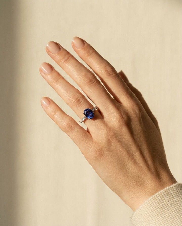 Tanzanite Oval Floating Diamond Ring, in 14K White Gold | RockHer