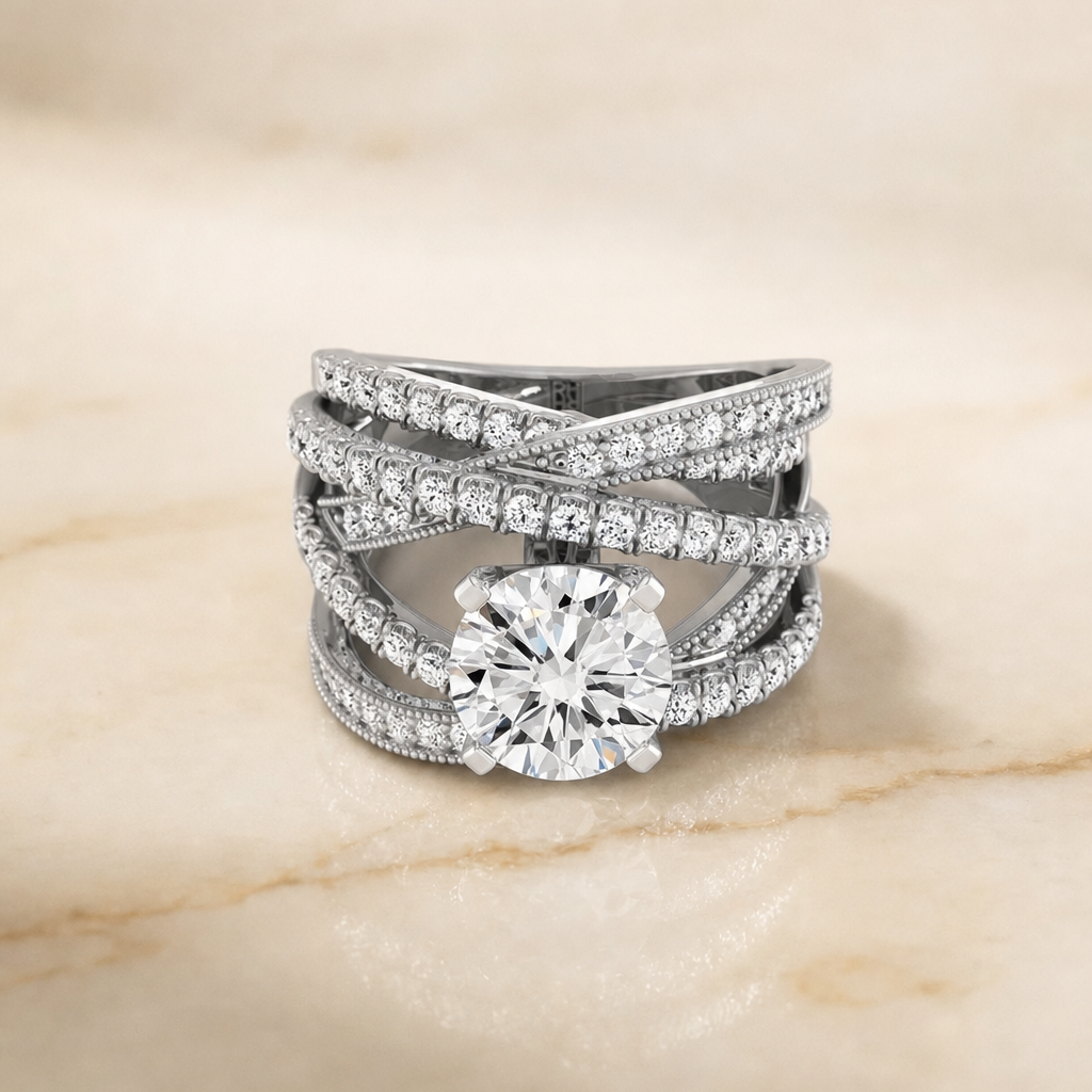 ตัวเรือนแหวนหมั้นเพชร Violetta ทรงกลม ทองคำขาว 18K จาก RockHer