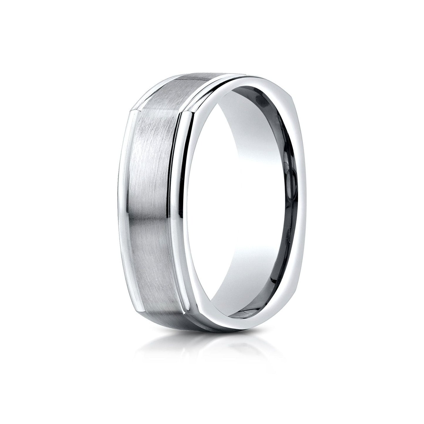 แหวนทองคำขาว 14k ขนาด 7 มม. แบบสวมใส่สบาย ผิวด้าน ดีไซน์สลักสี่ด้าน