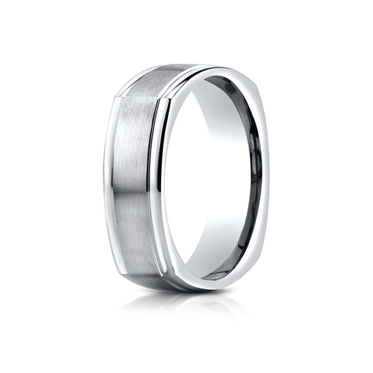 แหวนทองคำขาว 14k ขนาด 7 มม. แบบสวมใส่สบาย ผิวด้าน ดีไซน์สลักสี่ด้าน