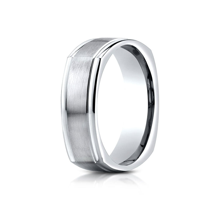 7mm Satin Finish Carved Wedding Band, in 14K White Gold | RockHer