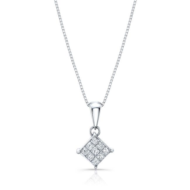 Natural Diamond Princess Cut Pendant in 18K White Gold, 4 ct. t.w. – front view | RockHer