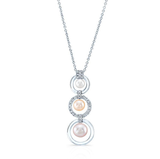 จี้หยดไข่มุกและเพชรแบบไล่ระดับในทอง 18k