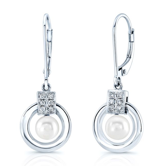 Pearl And Diamond Drop Earrings in 14K White Gold – side profile | RockHer
