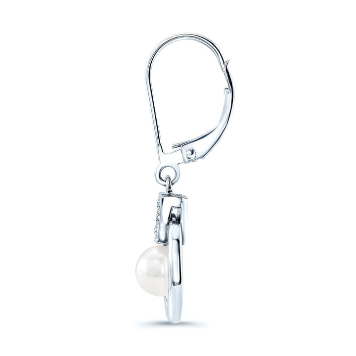 ต่างหูหยดไข่มุกและเพชรในทองคำขาว 14k