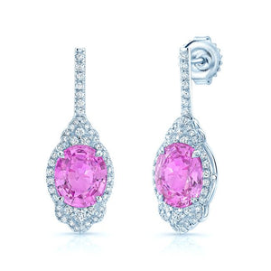 ต่างหูไพลินสีชมพู ทรงรี ตัวเรือนทองคำขาว 18K จาก RockHer