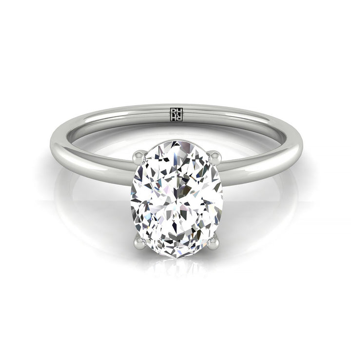 Curved Hidden Halo Solitaire Oval, in 18K White Gold – front view | RockHer