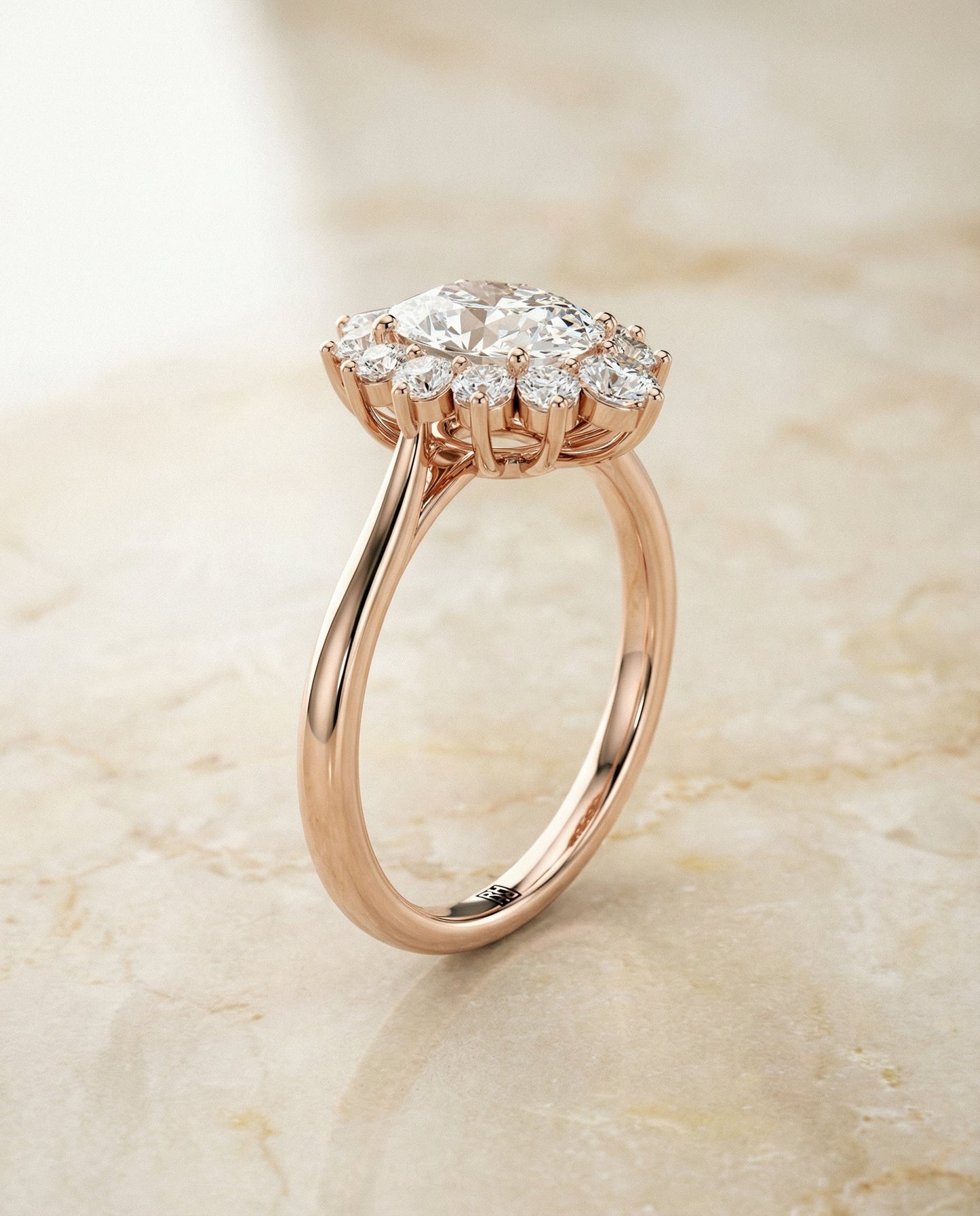 Eloise Select floral halo oval oval ring in 14K Rose Gold — front — RockHer