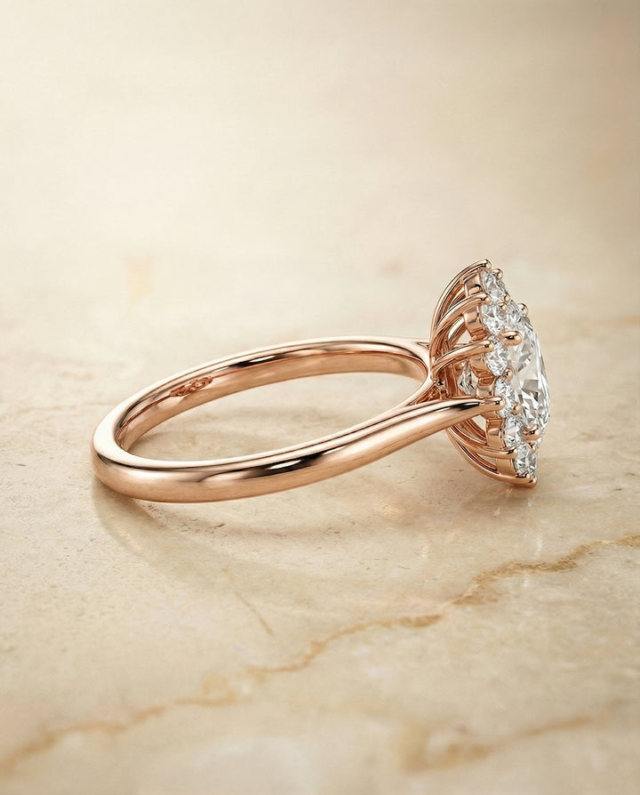 Eloise Select floral halo oval oval ring in 14K Rose Gold — side — RockHer