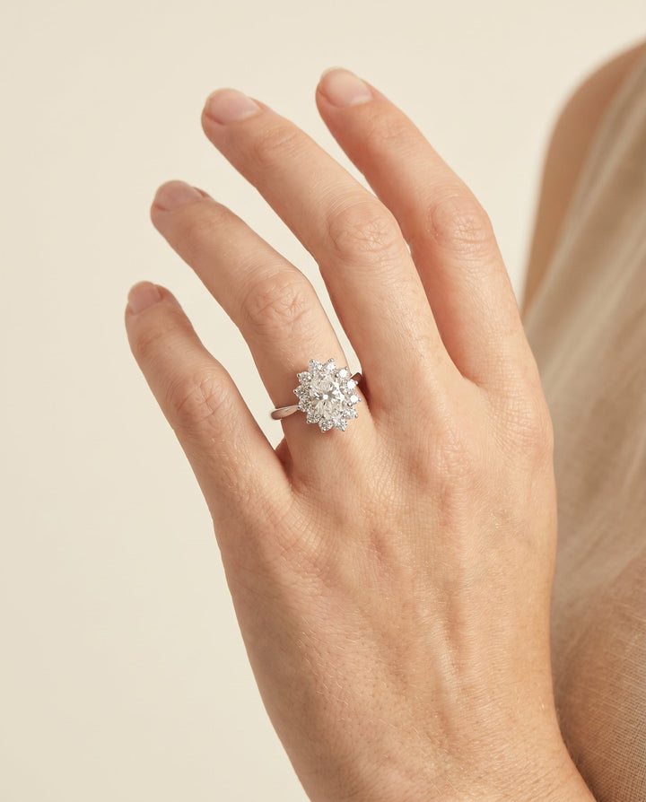 Floral Halo Oval, in Platinum – lifestyle shot | RockHer
