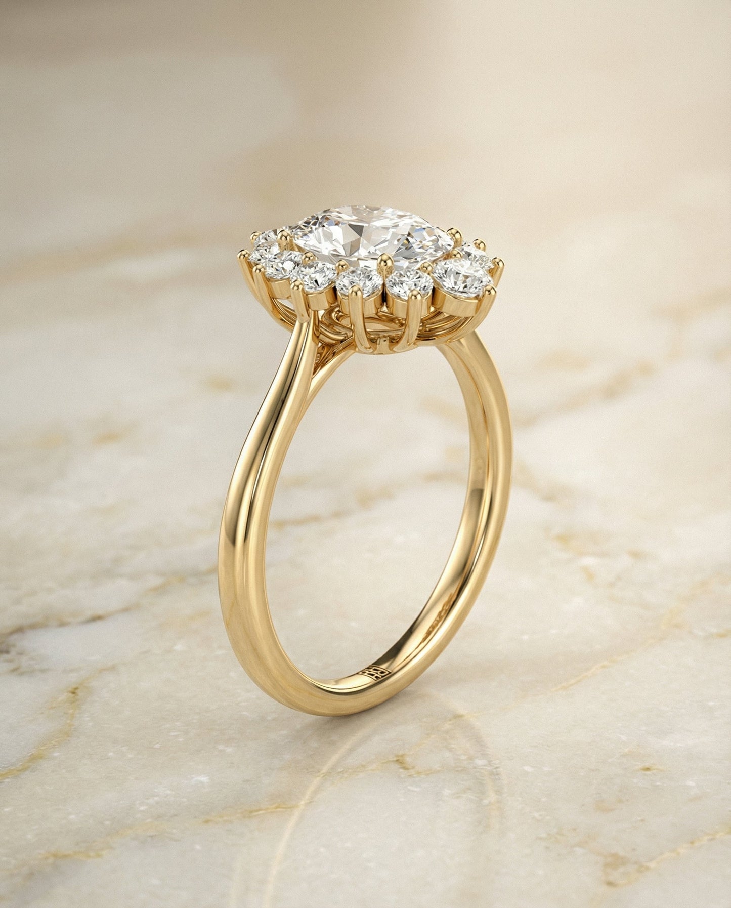 Floral Halo Oval, in 18K Yellow Gold – front view | RockHer