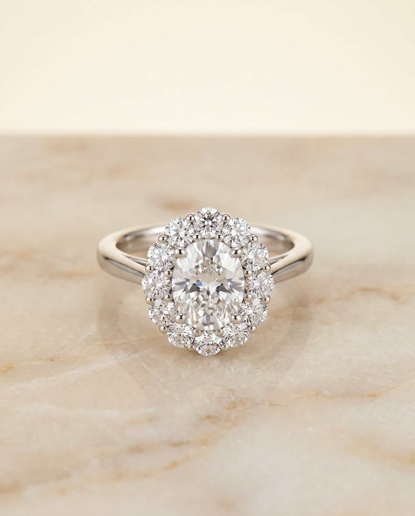 Faith Select Floral Prong Halo Oval in 14K White Gold – view 1