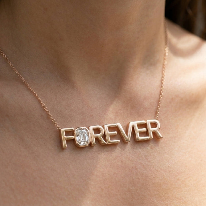 FOREVER lab-grown diamond necklace in 14K Rose Gold, worn on neck