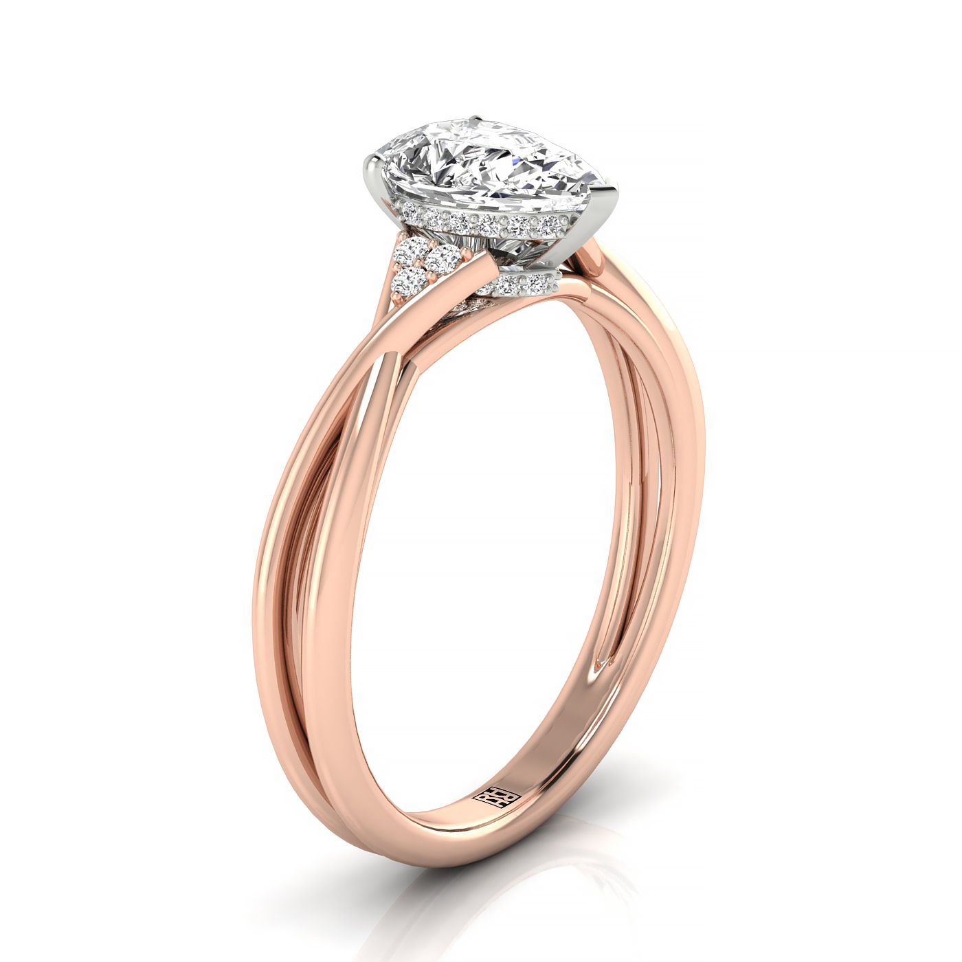 14kr Fancy Pear Twisted Shank Double Hidden Halo Engagement Ring With 38 Prong Set Round Diamonds Sz 7.5