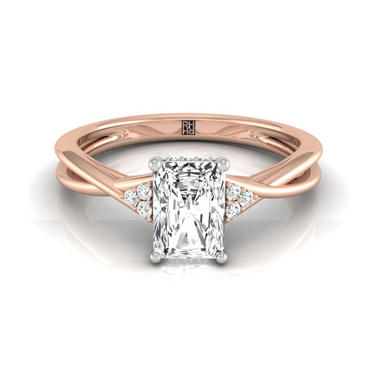 แหวนหมั้น 14kr แบบ Fancy Radiant Twisted Shank พร้อม Double Hidden Halo และเพชรทรงกลม 44 เม็ด ขนาด 7.5