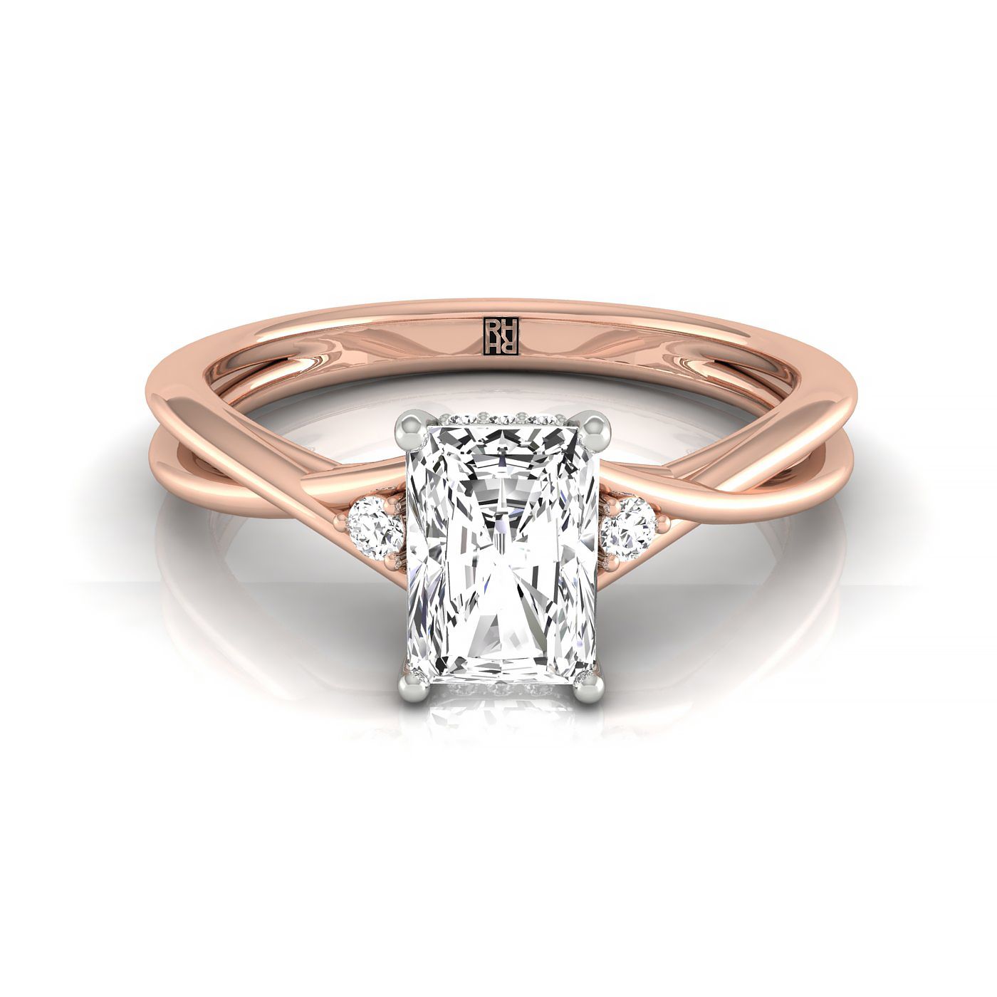 แหวนหมั้นแบบซิงเกิลฮาโลว์ซ่อนเร้นหัวบิดเปล่งประกาย 14kr พร้อมเพชรรูปกลมขนาด 18 กรง ขนาด 7.5