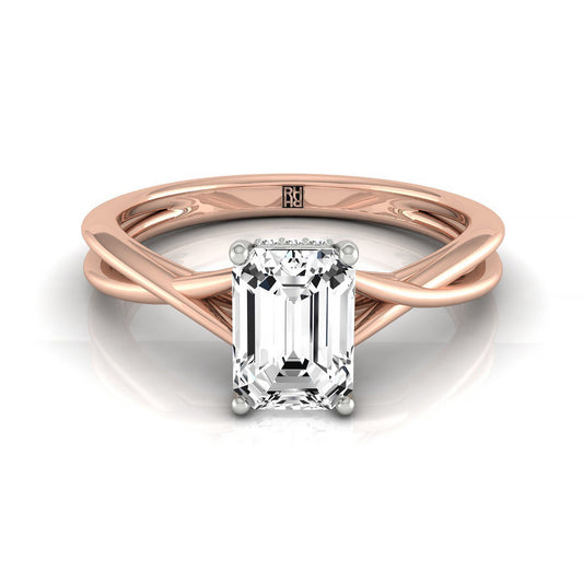 14kr Emerald Twisted Shank Hidden Halo Solitaire Engagement Ring With 16 Prong Set Round Diamonds Sz 7.5